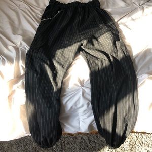 vertical striped black and white cargo pants